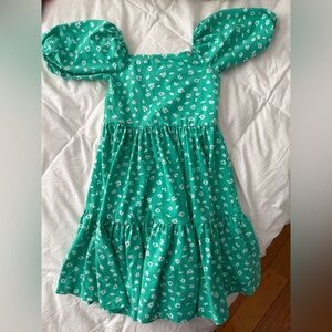 Adorable Green Floral Puff Sleeve Dress for Kids